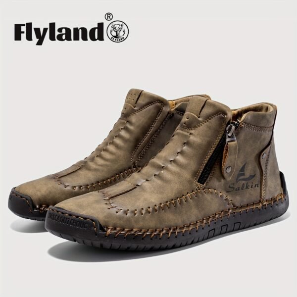 Comfortable Wear-resistant FLYLAND Men's Ankle Boots Vintage Style Non-slip Stitch Boots for Hiking Trekking Climbing Outdoor Shoes - Image 7