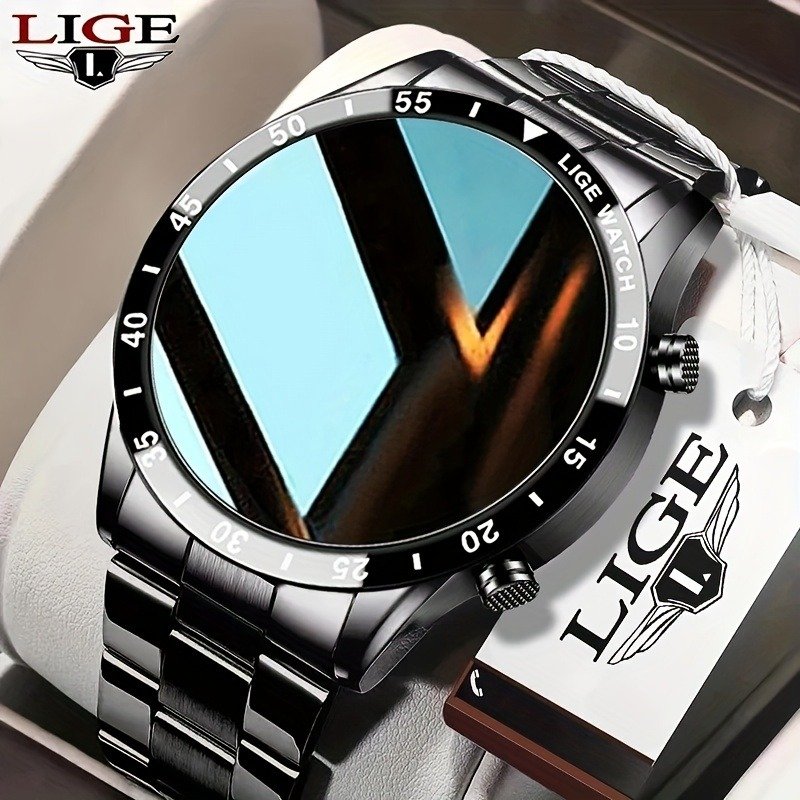 LIGE 2023 Full Circle Touch Screen Steel Band Call Man Smart Watch Waterproof Sports Activity Fitness Smartwatch For Men