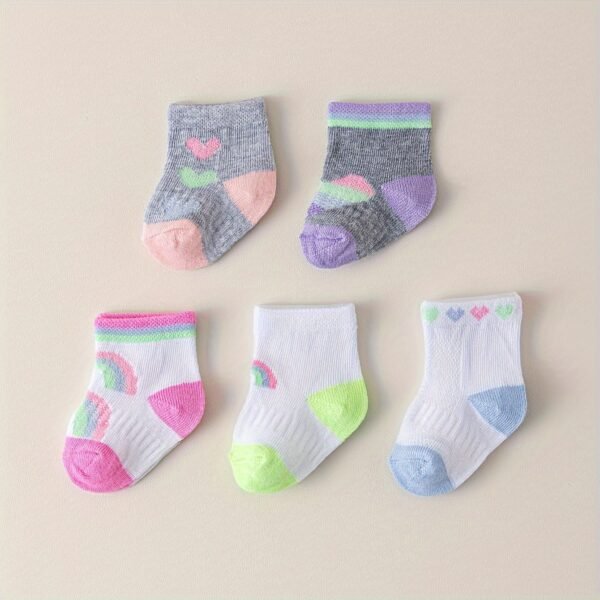 5/5/20 Pairs of Rainbow Love Four Seasons Breathable Sweat-Absorbent Short Baby Socks - Image 2