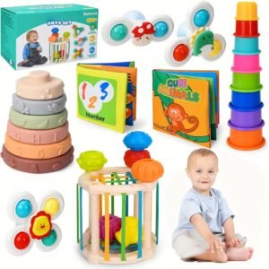 6in 1 Baby Toys 6 to 36 Months, 26pcs Toy, Identification Cloth Book, Infant Gifts Play Set Kids Sensory Learning Activity Infant Bath Time Fun for 1-4 Year Old Birthday Box