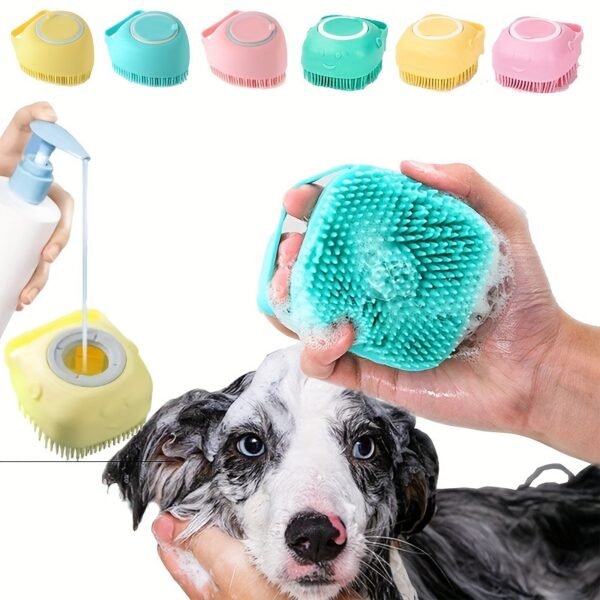 1pc Pet Shampoo Brush, Silicone Massage Rubber Bath Comb With Shampoo Storage For Dog & Cat Grooming Tool - Image 4
