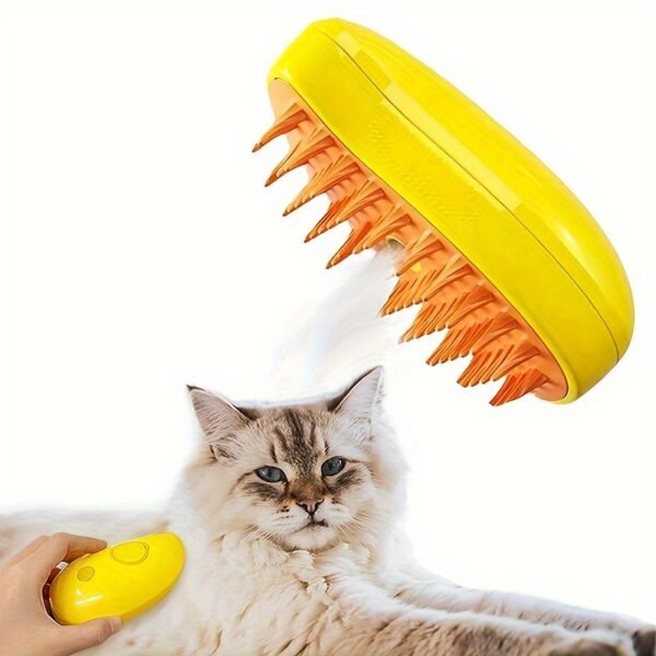 Steamy Cat Brush 3 in 1 Self-Cleaning Pet Grooming Tool - Plastic Novelty Pet Brush for Cats and Short-Haired Dogs, Efficient Massage, Shedding, Detangling, for Pets 14+ Years Old