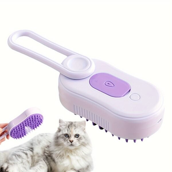 3-in-1 Steam Pet Brush - USB Rechargeable, Foldable Grooming Tool for Cats & Dogs with Silicone Bristles, Ideal for Long & Short Fur - Image 2