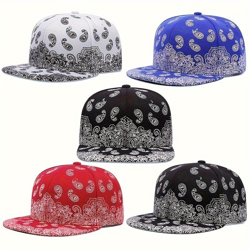 Vibrant Hip Hop Paisley Print Snapback Hat - Classic Solid Color Unisex Baseball Cap with Adjustable Strap and Lightweight Design - Perfect Dad Hats for Women and Men