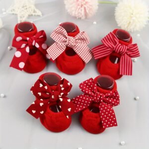 1 Pair New Red Baby Socks with Non-Slip Dots, Infant Anti-Slip Floor Socks, All-Season Knit Fabric Polyester Blend, Hand Wash Only, Suitable for 0-1 Years Old