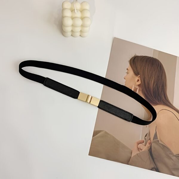 1pc ​Golden Buckle Classic Cinch Belt Stretch Waistband Dress Belt Women Thin Elastic Waist Belt Adjustable - Image 3