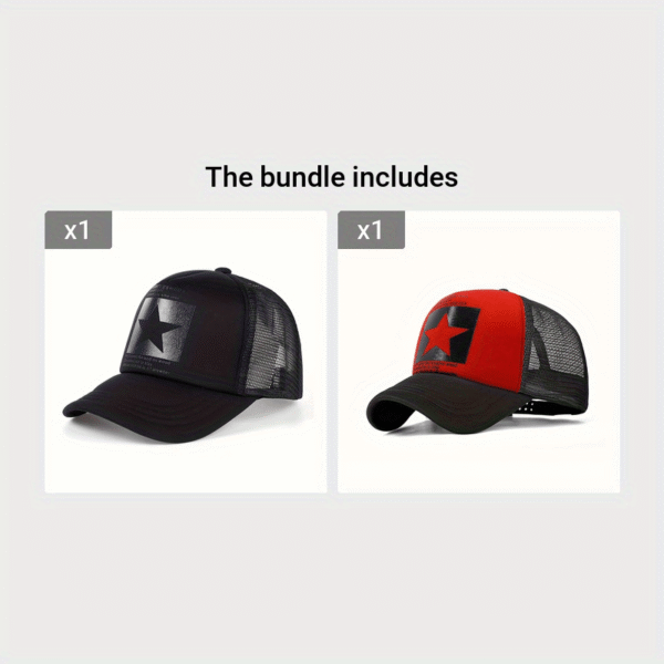 [Candy Block Print Trucker Hat] Pentagram Print Unisex Trucker Hat Mesh Breathable Lightweight Baseball Cap Candy Block Casual Sports Dad Hats For Women & Men - Image 13