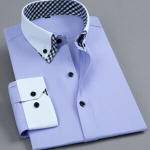 Stitched double-neck men's formal shirt long-sleeved men's top fashion casual business cardigan high-end work button contrast color shirt