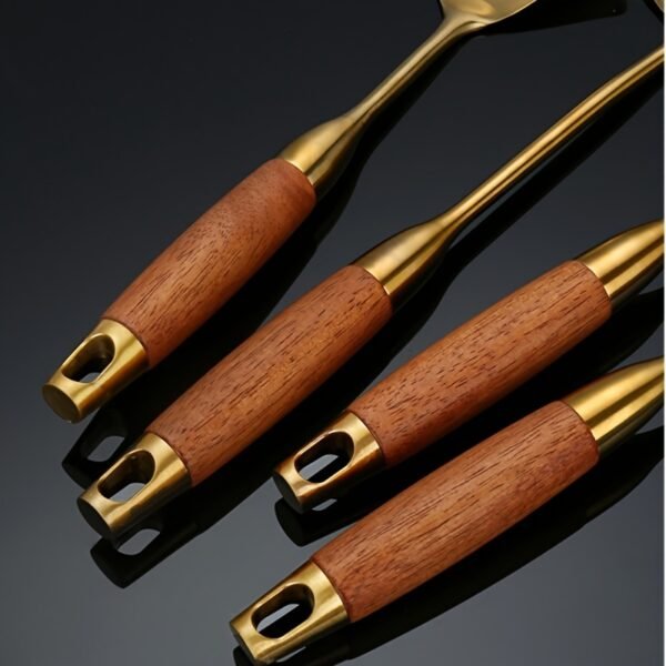 6pcs Luxury Golden Stainless Steel Kitchen Utensil Set - Includes Spatula, Ladle, Slotted Turner & More - Perfect for Cooking, Baking & Serving - Ideal Gift for Holidays - Image 7