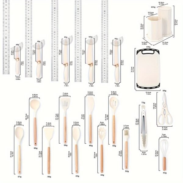 Premium 19-Piece White Silicone Kitchen Utensil Set - Non-Stick, Heat Resistant, Wooden Handle, Including Spatulas, Egg Beaters, & More - Durable, Easy Clean, Ergonomic Design for Hassle-Free Cooking - Image 4