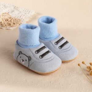 1 Pair Cozy Winter Baby Cartoon Socks with Non-Slip Sole for 0-1 Year Old Boys & Girls - Soft Fleece Lined, Mid-Calf Height, Cute Design for Daily & Casual Wear, Toddler Indoor Shoes | Snug Fit Socks | Hook-and-loop Fastener Closure Socks, Baby Socks