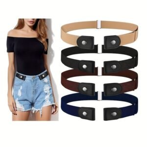 4pcs No Buckle Stretch Belt Adjustable Unisex Belt Invisible Elastic Belt For Men Women Jeans Pants Skirts