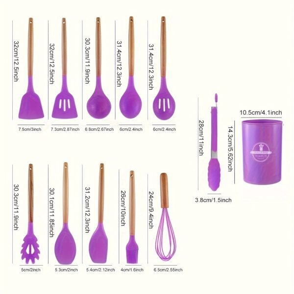 12-Piece Premium Non-Stick Silicone Kitchen Utensil Set with Ergonomic Wooden Handles - Durable, Heat-Resistant, Easy to Clean, and Safe for Cooking and Baking - Ideal for Back to School, Dorm Essentials, and Home Cooking Enthusiasts - Image 4