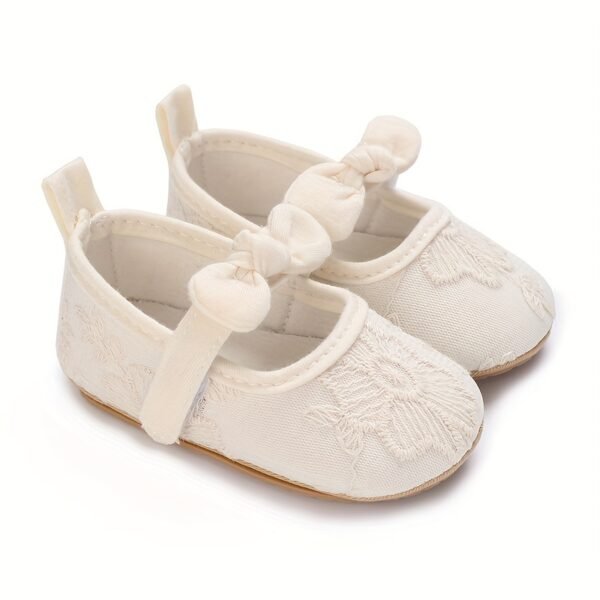 Elegant Lace Bowknot Mary Jane Shoes For Baby Girls Toddler, Breathable Anti Slip Soft Flat Sole Shoes For Indoor Outdoor Performance Party, Spring And Autumn - Image 5
