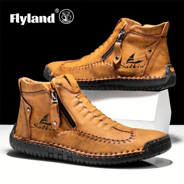Comfortable Wear-resistant FLYLAND Men's Ankle Boots Vintage Style Non-slip Stitch Boots for Hiking Trekking Climbing Outdoor Shoes - Image 12