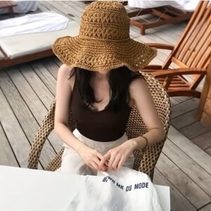Boho Ruffle Crochet Sun Hats Vintage Solid Color Rope Bowknot Straw Hats Foldable Travel Beach Hats For Women daily uses Summer Outdoor