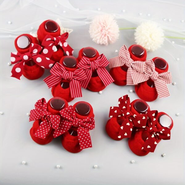 1 Pair New Red Baby Socks with Non-Slip Dots, Infant Anti-Slip Floor Socks, All-Season Knit Fabric Polyester Blend, Hand Wash Only, Suitable for 0-1 Years Old - Image 2