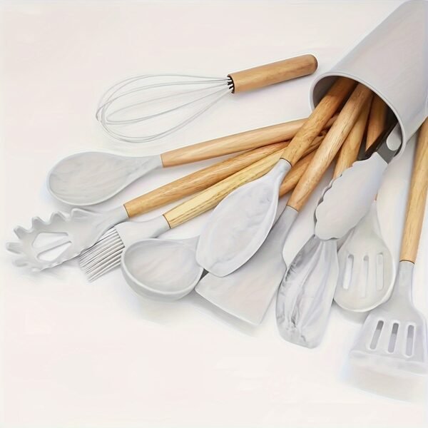 12-Piece Premium Non-Stick Silicone Kitchen Utensil Set with Ergonomic Wooden Handles - Durable, Heat-Resistant, Easy to Clean, and Safe for Cooking and Baking - Ideal for Back to School, Dorm Essentials, and Home Cooking Enthusiasts - Image 17