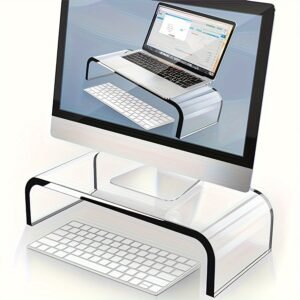 1pc Computer Monitor Stand for Desk Accessories, Monitor Stand, Acrylic Laptop Stand for Desk Clear, Aesthetic Decorations for Office, Home, Mac Organizer, Suitable for DVD, Printer, Projecter, Laptop, PC