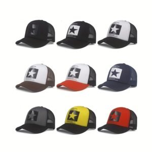 [Unisex Breathable Baseball Cap] Pentagram Print Mesh Baseball Cap Unisex Color Block Trucker Hats Hip Hop Adjustable Breathable Dad Hats For Women & Men