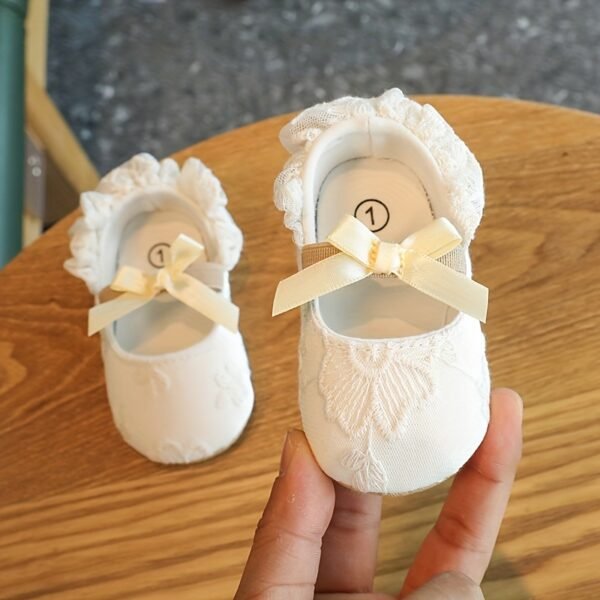Elegant Lace Bowknot Mary Jane Shoes For Baby Girls Toddler, Breathable Anti Slip Soft Flat Sole Shoes For Indoor Outdoor Performance Party, Spring And Autumn - Image 11
