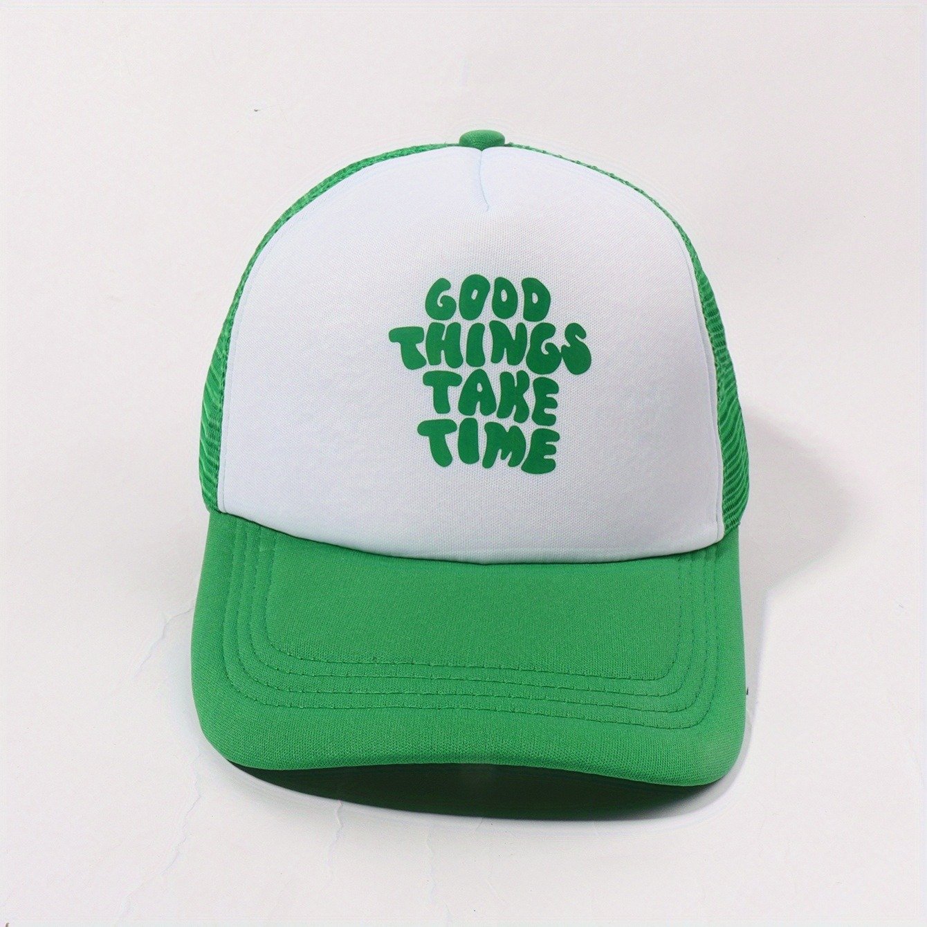 Printed Mesh Trucker Hat Good Things Take Time Color Block Baseball Cap Unisex Simple Breathable Dad Hats For Women Men - Image 7