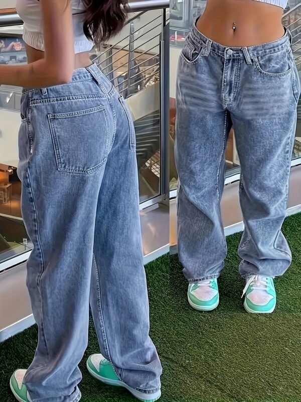 Vintage Style High-Waisted Distressed Blue Jeans and Trousers for Women - Fashionable Women Jeans with Comfortable Fit, Five Pocket Design, and Classic Button Fly - Perfect for Casual Daily Wear - Image 2