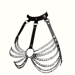 Sexy Tassel Metal Chain Belt Women Hollow PU Leather Harness Chest Cage Bra Gothic Suspender