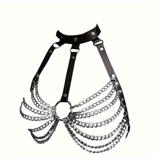 Sexy Tassel Metal Chain Belt Women Hollow PU Leather Harness Chest Cage Bra Gothic Suspender