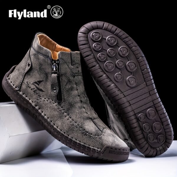 Comfortable Wear-resistant FLYLAND Men's Ankle Boots Vintage Style Non-slip Stitch Boots for Hiking Trekking Climbing Outdoor Shoes - Image 16