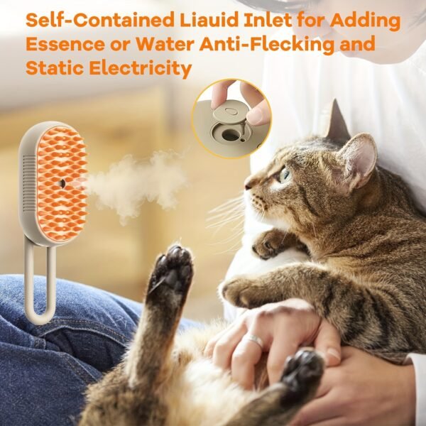 3-in-1 Rechargeable Self-Cleaning Steam Pet Brush for Cats and Dogs with Massage Feature, Loose Hair Removal, Battery & USB Powered, Plastic Material - Image 3