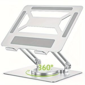 Adjustable Ergonomic Laptop Stand for Desk with 360° Rotating Base & Foldable Design - Sturdy Metal Construction, 360° Adjustable Angle, Compatible with MacBook Pro/Air & 17-inch Notebooks, Portable Workspace Enhancer | Durable Construction