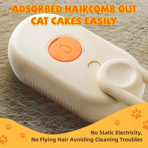 3-in-1 Rechargeable Self-Cleaning Steam Pet Brush for Cats and Dogs with Massage Feature, Loose Hair Removal, Battery & USB Powered, Plastic Material - Image 4