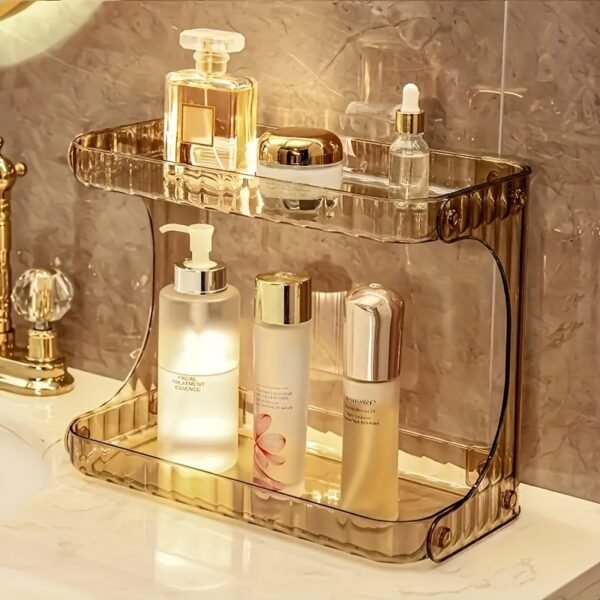 1pc Double Layer Bathroom Storage Rack, 2 Tier Bathroom Organizer for Perfumes And Makeups, Skincare, Toiletries, Modern Plastic Desktop Storage Holder for Bathroom - Image 5