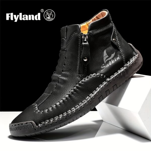 Comfortable Wear-resistant FLYLAND Men's Ankle Boots Vintage Style Non-slip Stitch Boots for Hiking Trekking Climbing Outdoor Shoes - Image 4
