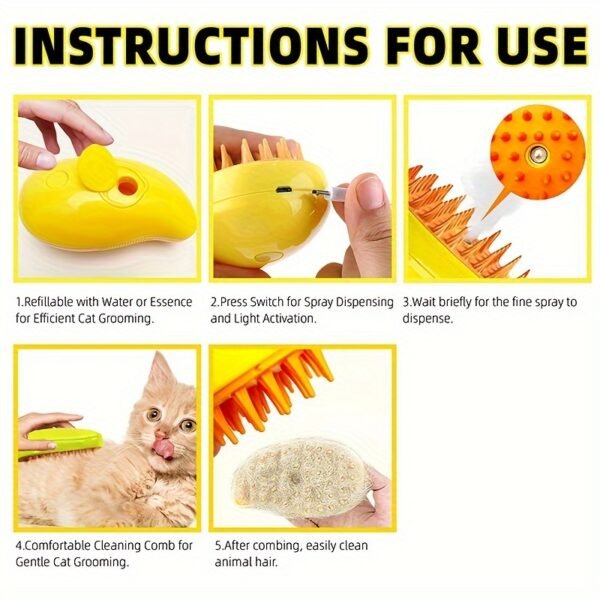 Steamy Cat Brush 3 in 1 Self-Cleaning Pet Grooming Tool - Plastic Novelty Pet Brush for Cats and Short-Haired Dogs, Efficient Massage, Shedding, Detangling, for Pets 14+ Years Old - Image 8