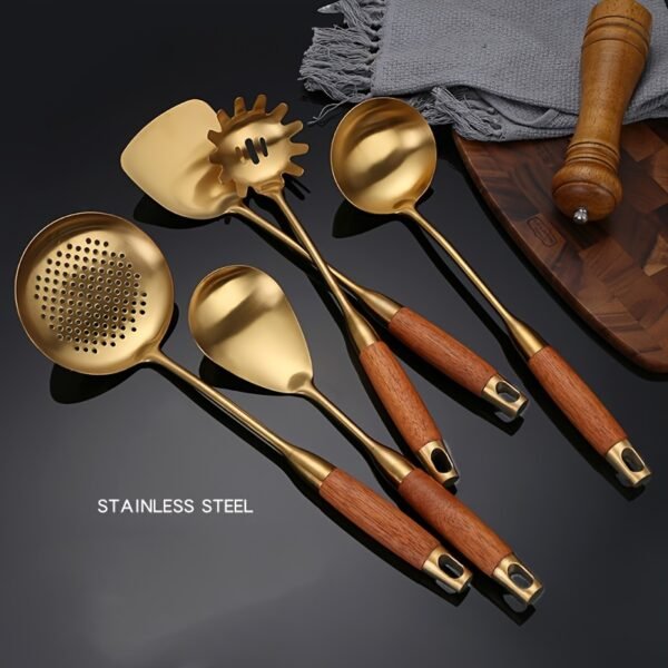 6pcs Luxury Golden Stainless Steel Kitchen Utensil Set - Includes Spatula, Ladle, Slotted Turner & More - Perfect for Cooking, Baking & Serving - Ideal Gift for Holidays - Image 6