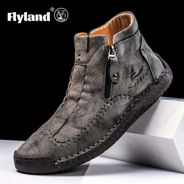 Comfortable Wear-resistant FLYLAND Men's Ankle Boots Vintage Style Non-slip Stitch Boots for Hiking Trekking Climbing Outdoor Shoes - Image 10