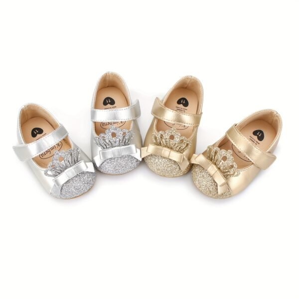 Trendy Sequin Crown Mary Jane Shoes for Baby Girls - Comfortable, Lightweight, Non-Slip, Soft Flat Sole, Elegant Design for Indoor Outdoor Party, Spring and Autumn - Breathable, Easy to Wear, Adorable Fashion Statement