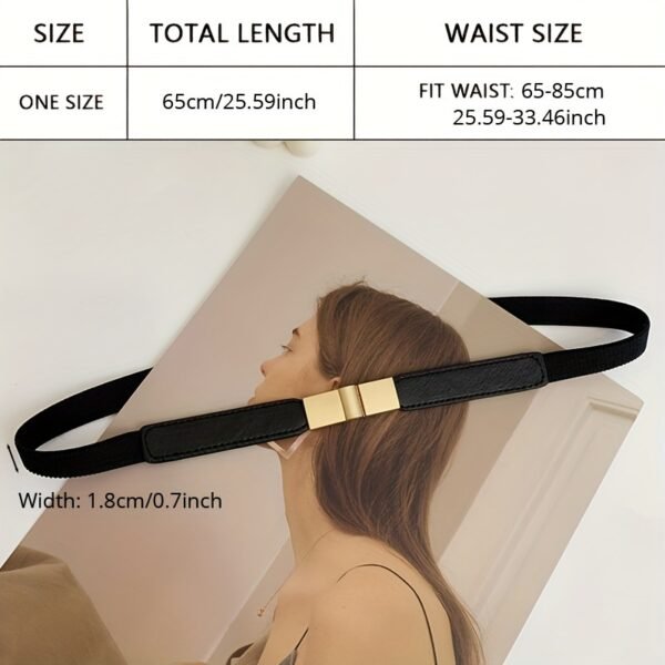 1pc ​Golden Buckle Classic Cinch Belt Stretch Waistband Dress Belt Women Thin Elastic Waist Belt Adjustable - Image 6