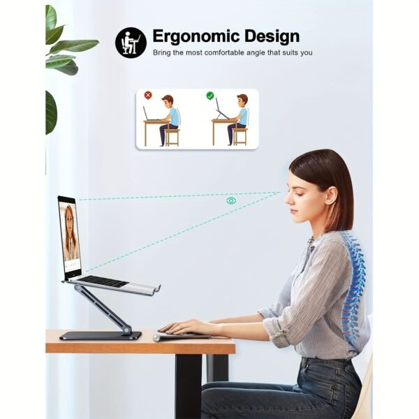 Adjustable Ergonomic Laptop Stand - Elevate Your Workspace with Height Customization, Aluminum Build, and Compatibility with 10-16" Notebooks - Portable, Space-Saving, and Easy to Assemble (Black) - Image 7