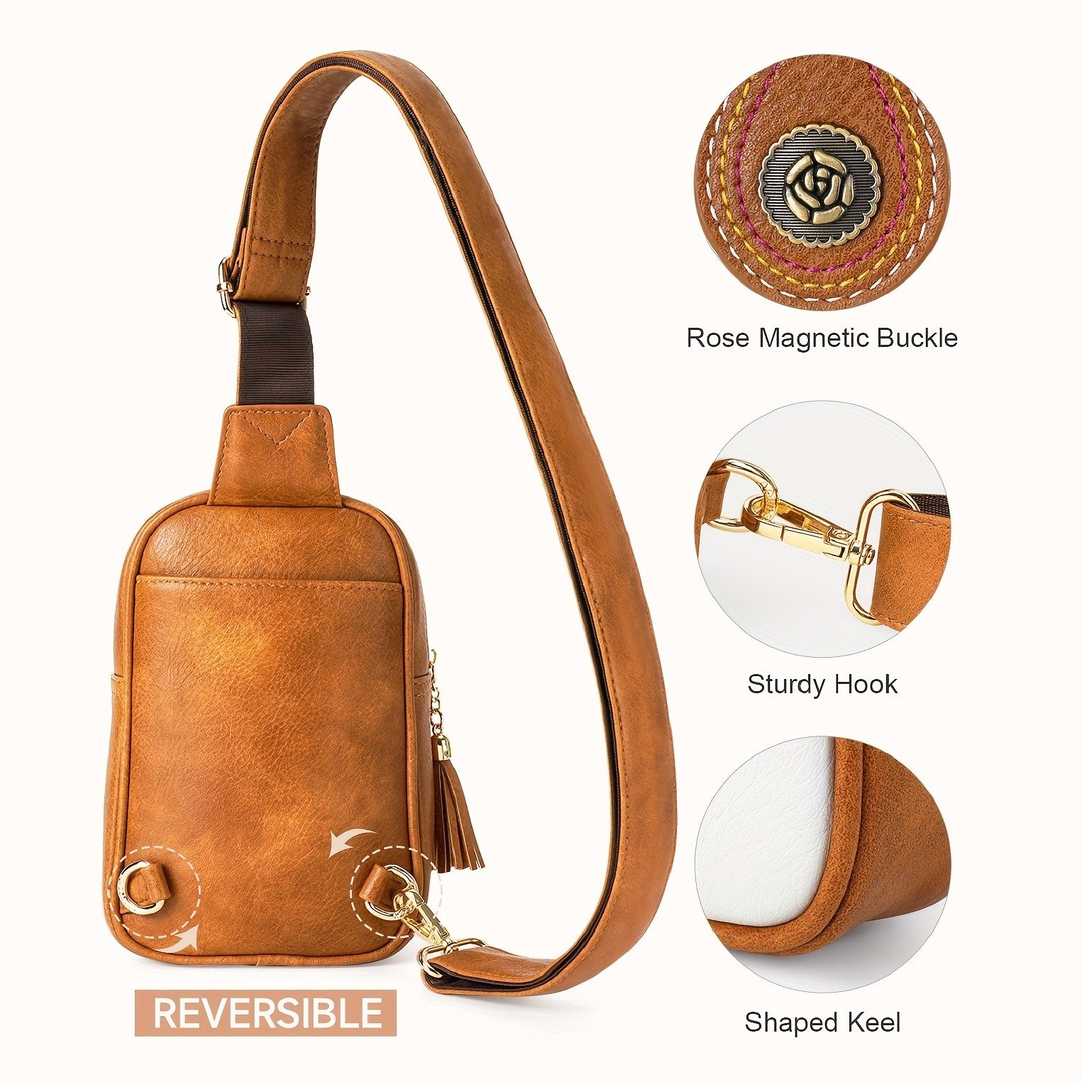 Small Vegan Leather Sling Bag, Fanny Packs Phone Purse Crossbody Bags for Women Chest Bag - Image 4