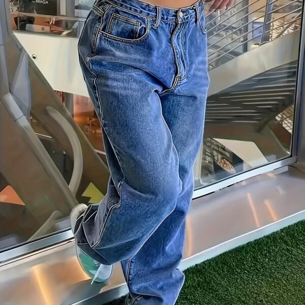 Vintage Style High-Waisted Distressed Blue Jeans and Trousers for Women - Fashionable Women Jeans with Comfortable Fit, Five Pocket Design, and Classic Button Fly - Perfect for Casual Daily Wear - Image 7