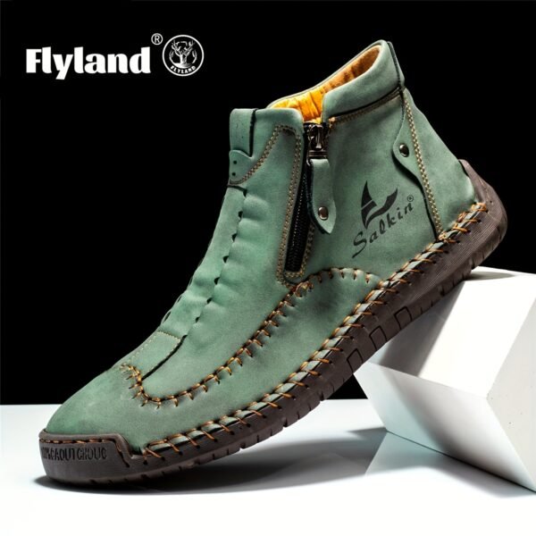 Comfortable Wear-resistant FLYLAND Men's Ankle Boots Vintage Style Non-slip Stitch Boots for Hiking Trekking Climbing Outdoor Shoes - Image 6