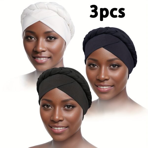 3pcs/set Vintage Braided Boho Head Wraps - Elastic and Breathable Forehead Turban Hats for Women - Perfect for Ramadan, Chemo, and Everyday Wear - Image 9