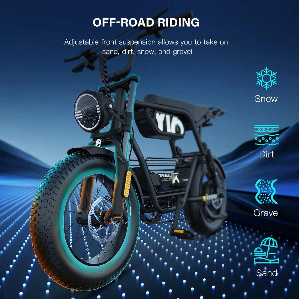 Coswheel Y16 Electric Bike 1000w Power Bike China Factory Supplies Us Eu Warehouse Fat Tire E-Bike Fatbike 25km/h Ebike - Image 4